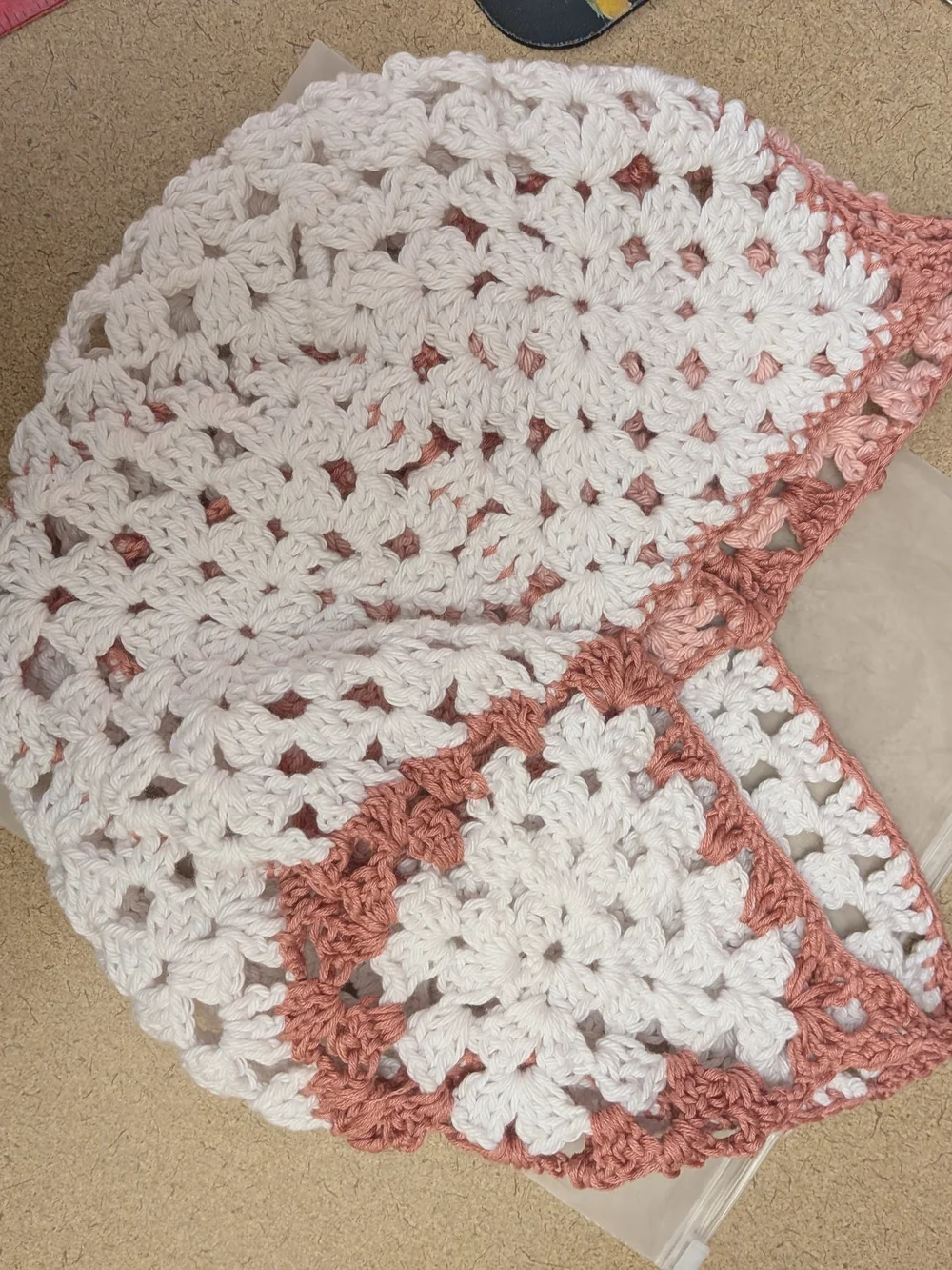 Handmade Crochet Hobo Bag - Pink & White
